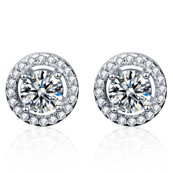 Certified 1ct. t.w. Moissanite Diamond Round Halo Stud Earrings NEW - Picture 3 of 9